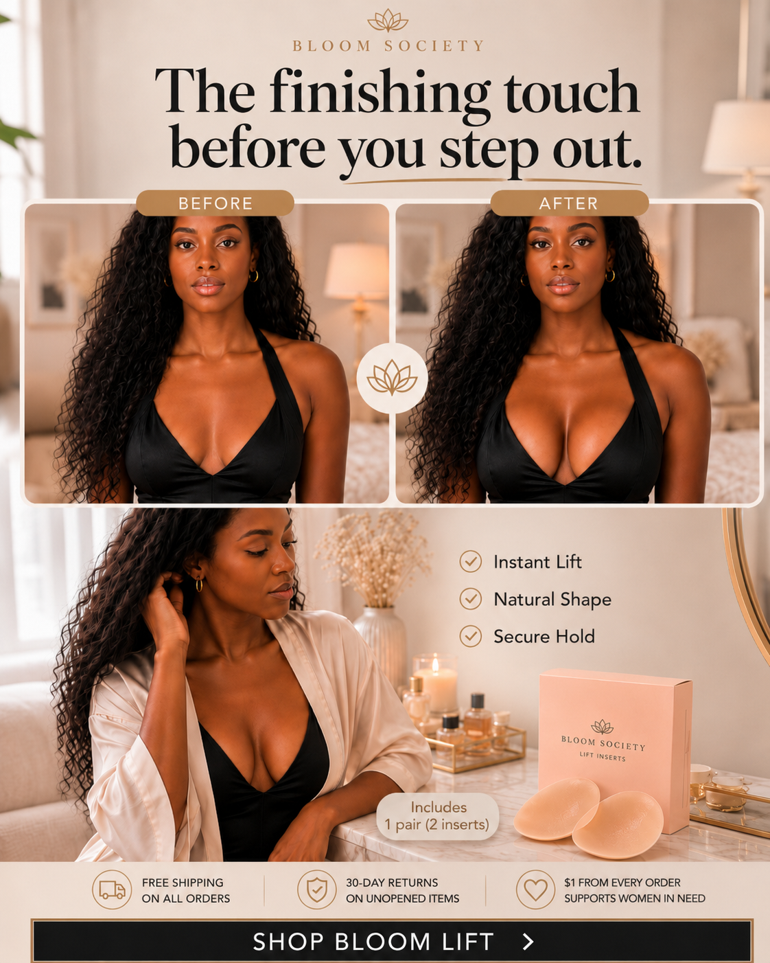 Bloom Lift™ Adhesive Bra Inserts — Reusable, Double-Sided Lift & Support